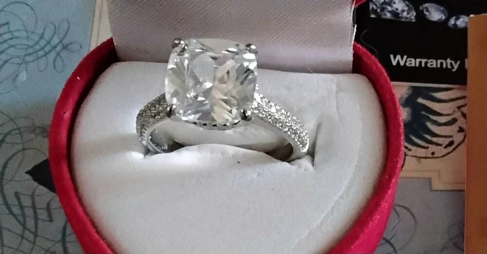 CERTIFIED GRA 4 Ct. Cushion & Pave Genuine Moissanite Engagement/Bridal Ring Sz